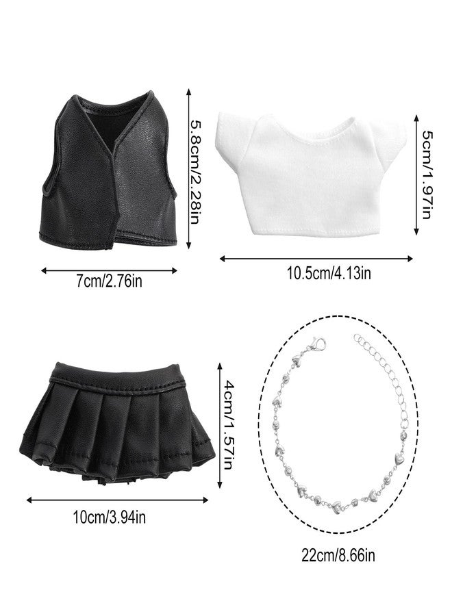 Penitue 4pcs Skirt Outfit Set for Dolls, Mini Doll Clothes Set Includes T-Shirt, Black Leather Jacket, Mini Skirt and Necklace, Cool Doll Clothes Accessories for Collectors & Fans - Image 2